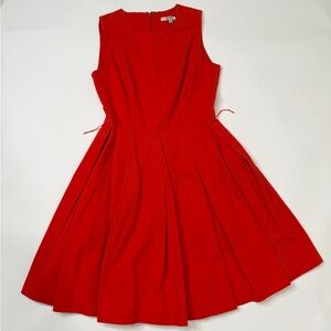 Red Pleated Dress Sleeveless Chic Y2K Basic Work Office Fit Flare Midi Pleats gf